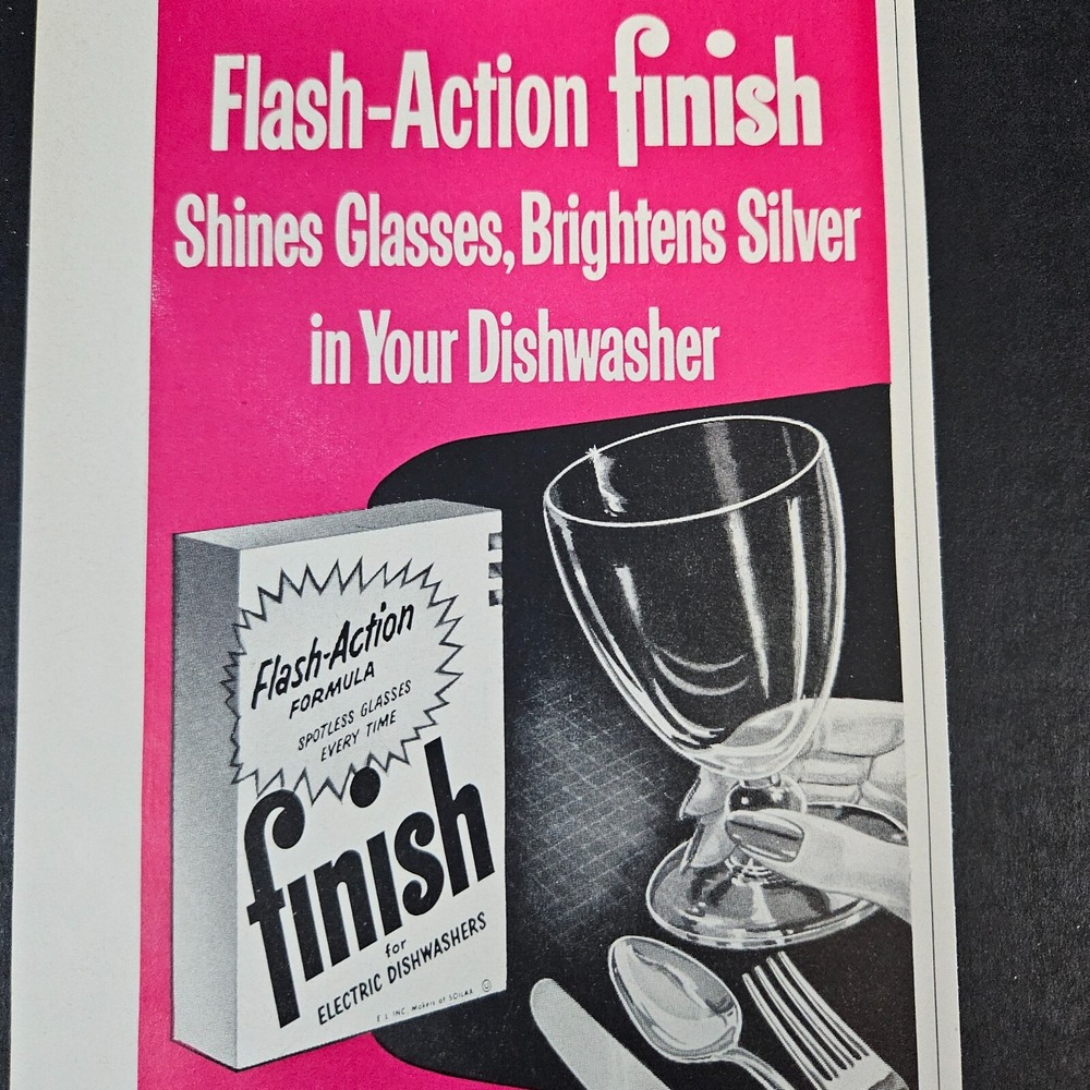 1957 Finish Flash-Action Formula Shines Glasses Brighten Silver Vintage Print Ad